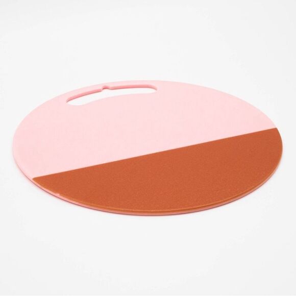 NWT Bullseye’s Playground Pink Orange Block Colorblock Cutting Board 8.5” Round - Picture 3 of 5